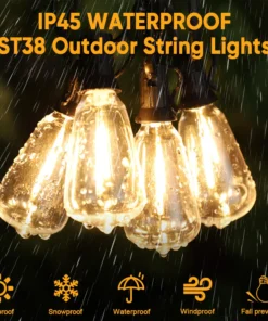 guirnalda de luces alimentada por energía solar st38 de 10m, 18m, 30m, bombilla de filamento led de 24v, guirnalda de adorno solar inastillable para decoración de jardín y fiestas en patio