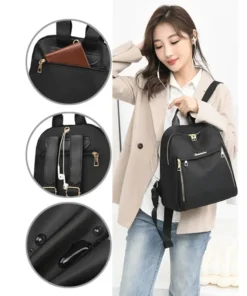 mochila simple de gran capacidad para mujer, bolso de viaje negro de pu, sólido, harajuku, escolar, unisex, high street