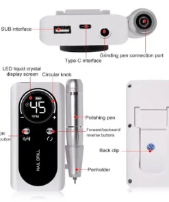 taladro de uñas portátil eléctrico profesional de 45000rpm, lima lijadora de uñas recargable de poco ruido para herramienta de salón de manicura