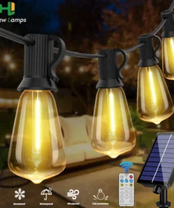 guirnalda de luces alimentada por energía solar st38 de 10m, 18m, 30m, bombilla de filamento led de 24v, guirnalda de adorno solar inastillable para decoración de jardín y fiestas en patio