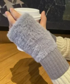 nuevos guantes de medio dedo para mujer: suaves y cálidos para el invierno, guantes sin dedos de punto de felpa de color sólido de lujo