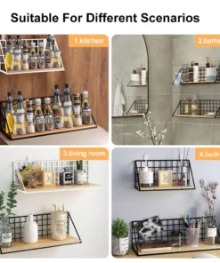 estantes montados en la pared sin perforación, estante colgante de madera para sala de estar, cesta de almacenamiento para dormitorio, decoración de pared, organizadores