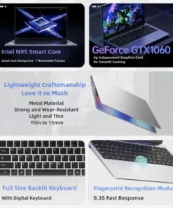 15,6 "intel n95 gtx1060 portátiles para juegos ordenador portátil pc 32gb ddr4 1tb ssd portátil gamer windows11 teclado retroiluminado