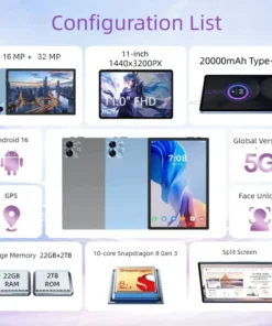 2025 nuevo pad p90 pro tablet 11 pulgadas 22gb + 2tb tabletas android 16 snapdragon8gen3 tablette pc reconocimiento facial 20000mah 5g dual sim