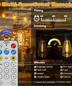 guirnalda de luces alimentada por energía solar st38 de 10m, 18m, 30m, bombilla de filamento led de 24v, guirnalda de adorno solar inastillable para decoración de jardín y fiestas en patio