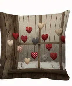 realza el ambiente romántico, con un toque de madera y amor: funda de almohada con diseño de corazón, una elección romántica y cálida.
