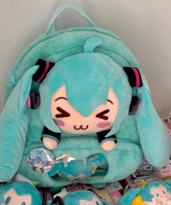 hatsune miku dulce y lindo creativo anime imagen bordado moda gran capacidad almacenamiento suave mochila de felpa niña juguete para regalo