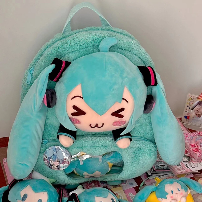 hatsune miku dulce y lindo creativo anime imagen bordado moda gran capacidad almacenamiento suave mochila de felpa niña juguete para regalo hatsune miku dulce y lindo creativo anime imagen bordado moda gran capacidad almacenamiento suave mochila de felpa niña juguete para regalo