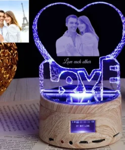 foto de cristal de amor personalizada con texto, luz nocturna, bluetooth, reproductor de música, boda, pareja, día de la madre, padre, regalo de navidad