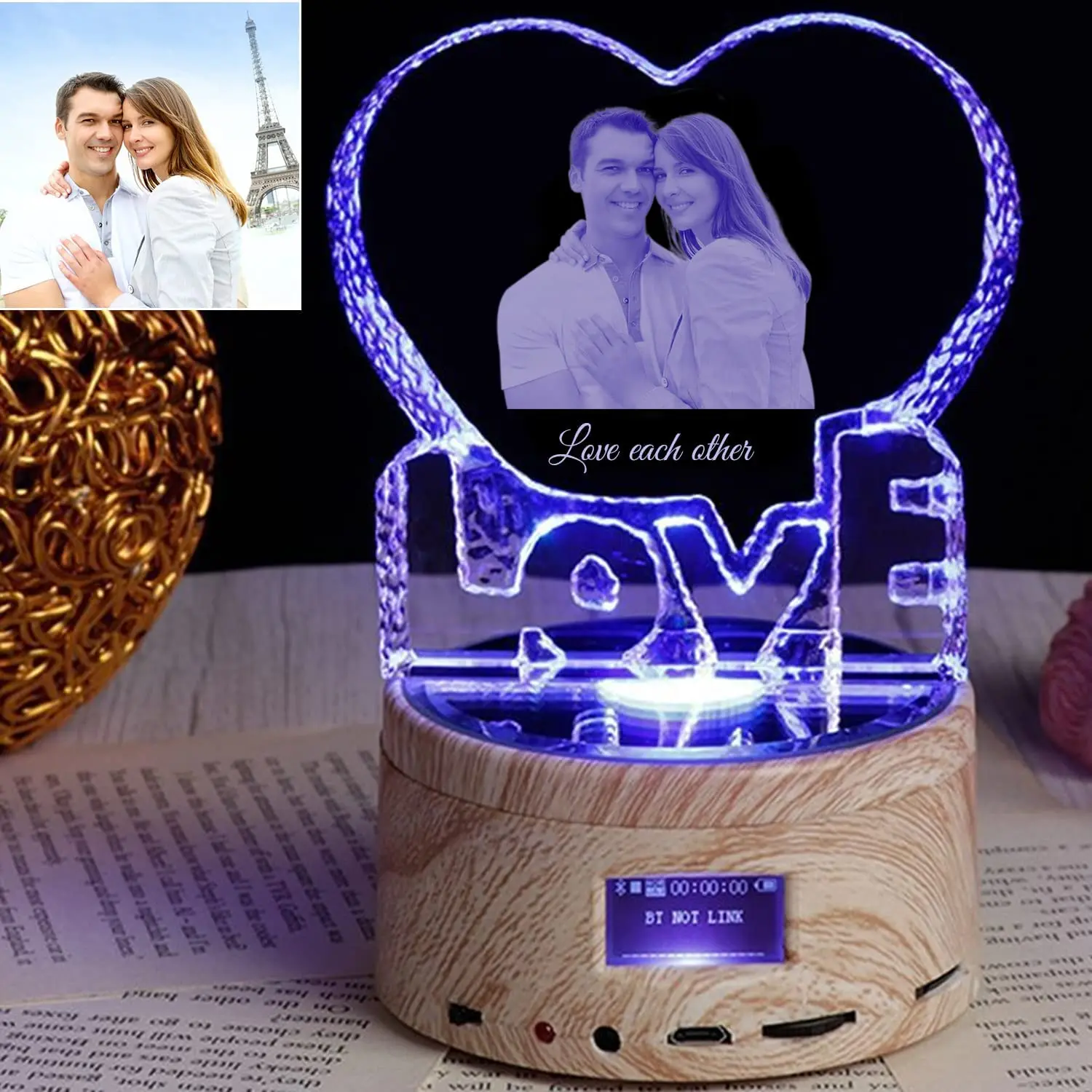 foto de cristal de amor personalizada con texto, luz nocturna, bluetooth, reproductor de música, boda, pareja, día de la madre, padre, regalo de navidad foto de cristal de amor personalizada con texto, luz nocturna, bluetooth, reproductor de música, boda, pareja, día de la madre, padre, regalo de navidad