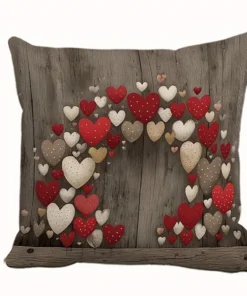 realza el ambiente romántico, con un toque de madera y amor: funda de almohada con diseño de corazón, una elección romántica y cálida.