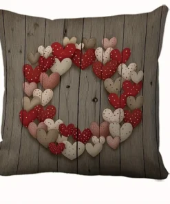 realza el ambiente romántico, con un toque de madera y amor: funda de almohada con diseño de corazón, una elección romántica y cálida.