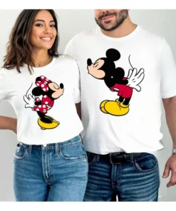 camiseta de algodón de mickey minnie para hombre y mujer, camisetas con cuello redondo de disney para parejas, ropa de moda para el día de san valentín, ropa de calle informal diaria