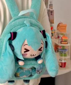 hatsune miku dulce y lindo creativo anime imagen bordado moda gran capacidad almacenamiento suave mochila de felpa niña juguete para regalo