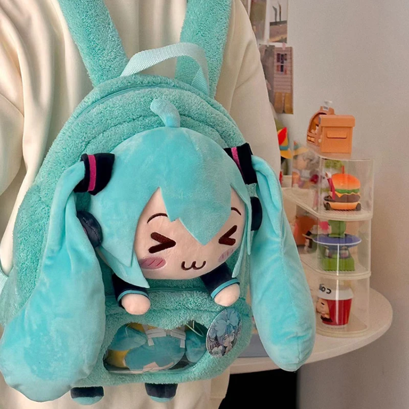 hatsune miku dulce y lindo creativo anime imagen bordado moda gran capacidad almacenamiento suave mochila de felpa niña juguete para regalo hatsune miku dulce y lindo creativo anime imagen bordado moda gran capacidad almacenamiento suave mochila de felpa niña juguete para regalo