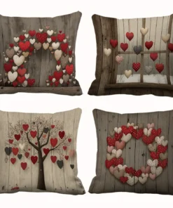 realza el ambiente romántico, con un toque de madera y amor: funda de almohada con diseño de corazón, una elección romántica y cálida.
